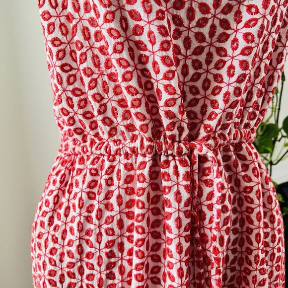 Cremieux Red & White Floral 100% Cotton Fully Lined Boho Sundress Maxi Dress Med - Picture 4 of 10